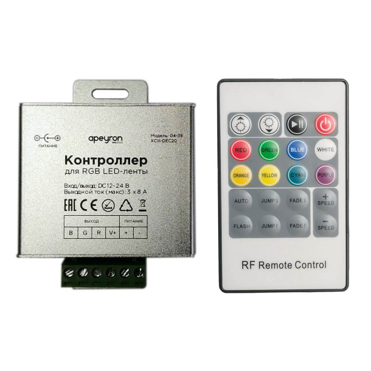 

Контроллер RGB Apeyron с пультом 12/24V 04-39, Серый, 04-39