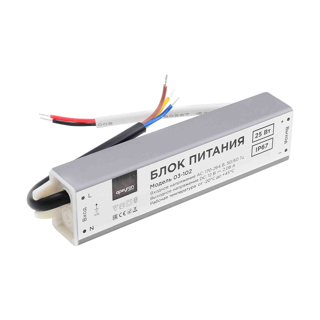 

Блок питания Apeyron 12V 25W IP67 2,08A 03-102, Серебро, 03-102