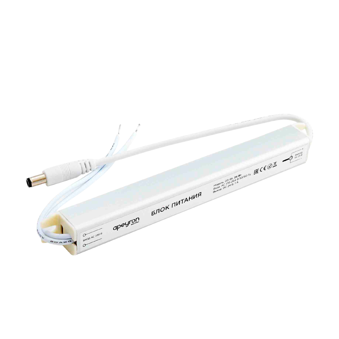 

Блок питания Apeyron 24V 24W IP20 1A 03-96, Серебро, 03-96