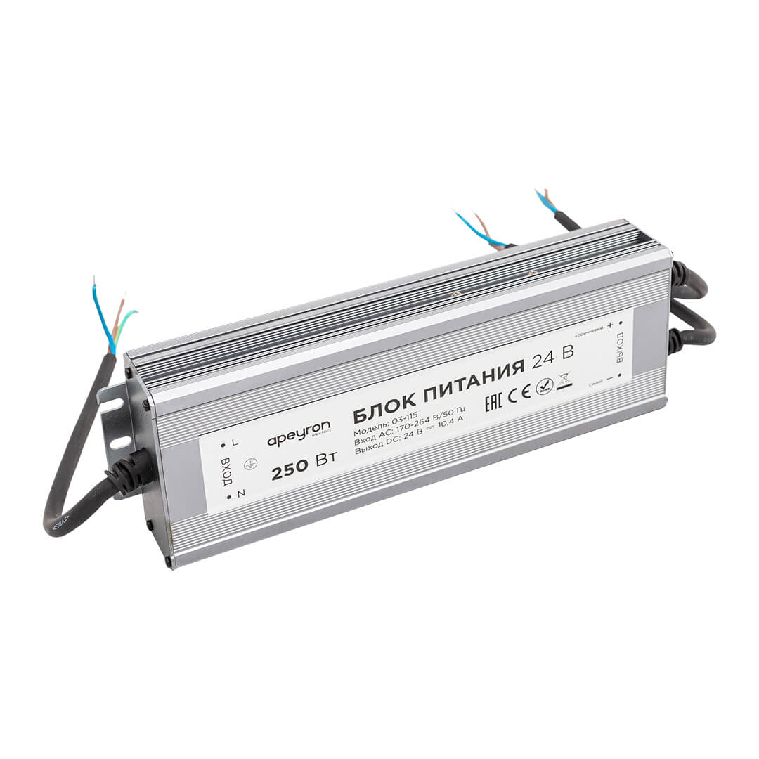 

Блок питания Apeyron 24V 250W IP67 10,4A 03-115, Серебро, 03-115