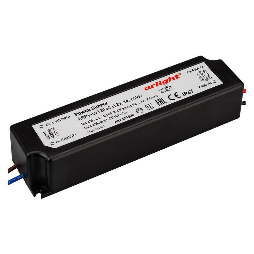 

Блок питания Arlight ARPV-LV60 12V 60W IP67 5A 011000, Черный, 011000