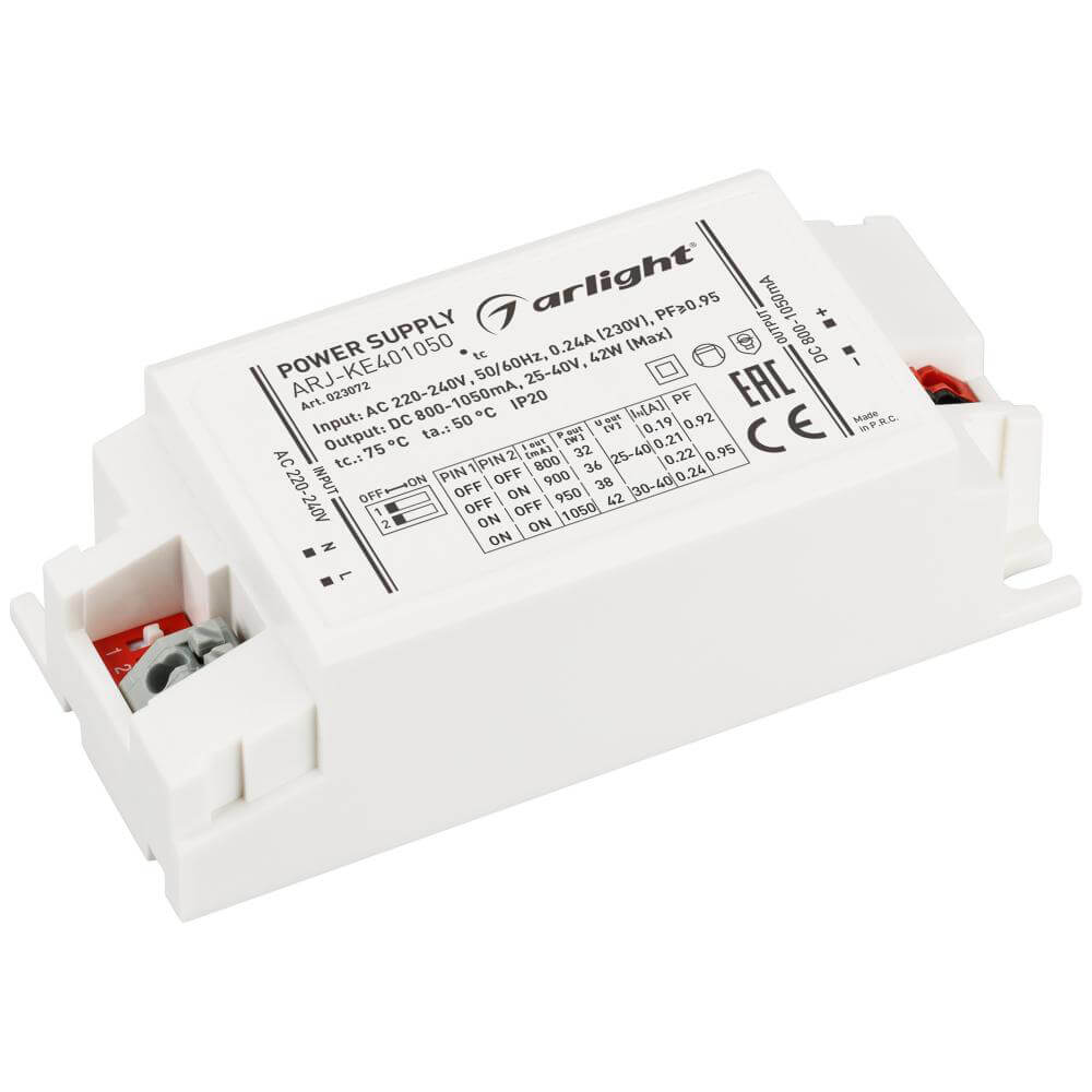

Драйвер Arlight ARJ-KE401050 25-40V 42W IP20 1,05A 023072, Белый, 023072 ARJ-KE