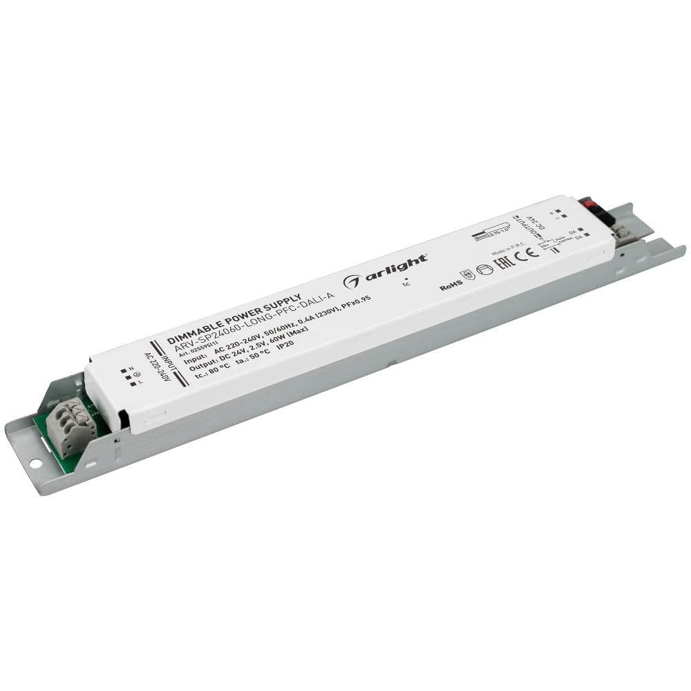 

Блок питания Arlight ARV-SP24060-Long-PFC-Dali-A 24V 60W IP20 2,5A 025595(1), Серый, 025595(1) ARV-24-Long-PFC-Dali ()