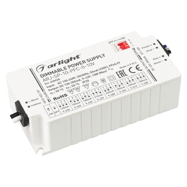 

Блок питания Arlight ARJ-SP-10-PFC-0-10V 9-42V 10W IP20 0,12-0,35A 030928, Белый, 030928 ARJ-SP ()