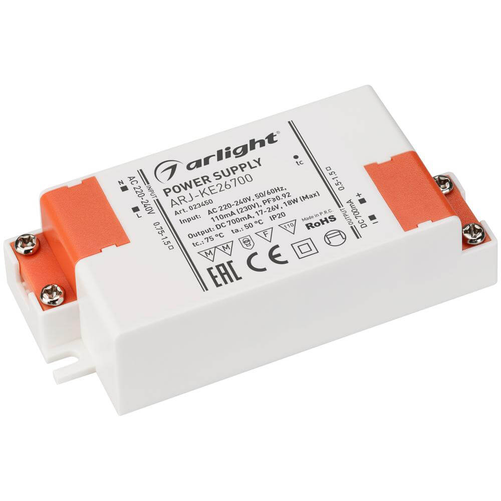 

Драйвер Arlight ARJ-KE26700 17-26V 18W IP20 0,7A 023450, Белый, 023450 ARJ-KE-PFC