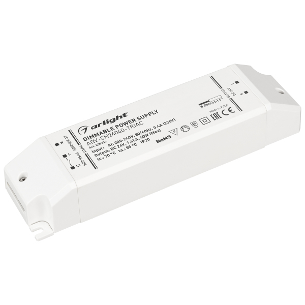 

Блок питания Arlight ARV-SN24040-TRIAC 24V 40W IP20 1,65A 030934, Белый, 030934 ARV-SN