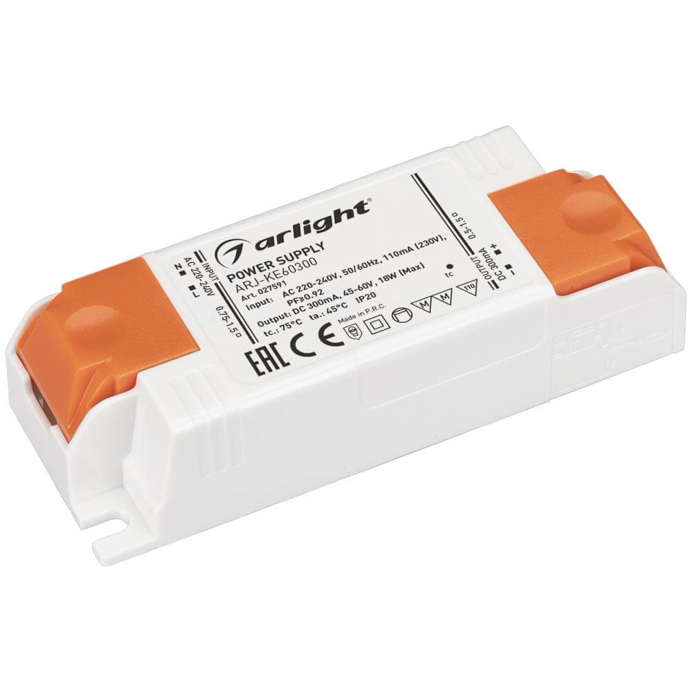 

Драйвер Arlight ARJ-KE60300 45-60V 18W IP20 0,3A 027591, Белый, 027591 ARJ-KE