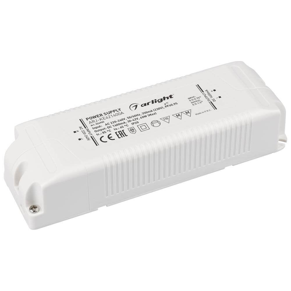 

Драйвер Arlight ARJ-KE421400A 30-42V 60W IP20 1,4A 024900, Белый, 024900 ARJ-KE