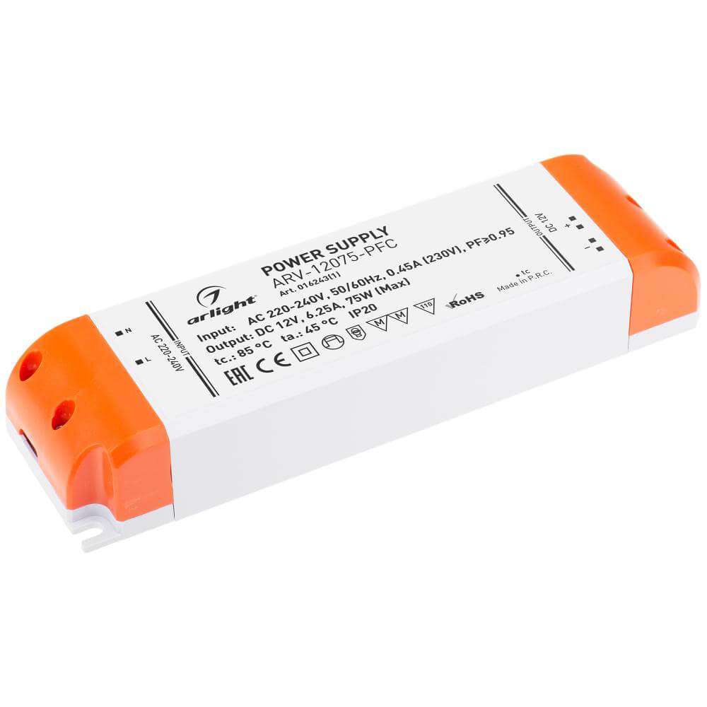 

Блок питания Arlight ARV-12075-PFC 12V 75W IP20 6,25A 016243(1), Белый, 016243(1) ARV