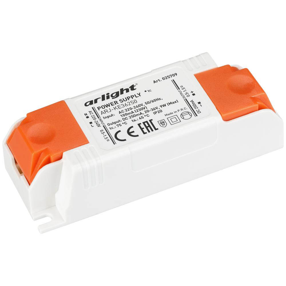 

Драйвер Arlight ARJ-KE36250 20-36V 9W IP20 0,25A 025709, Белый, 025709 ARJ-KE