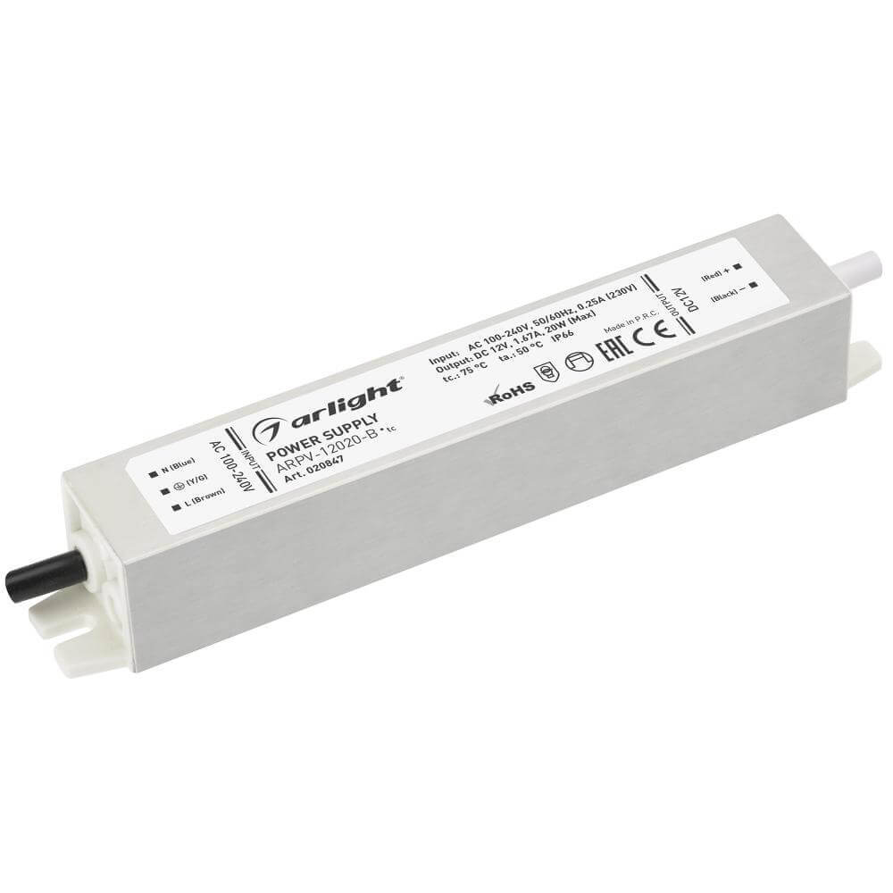 

Блок питания Arlight ARPV-20B 12V 20W IP67 1,67A 020847, Серый, 020847