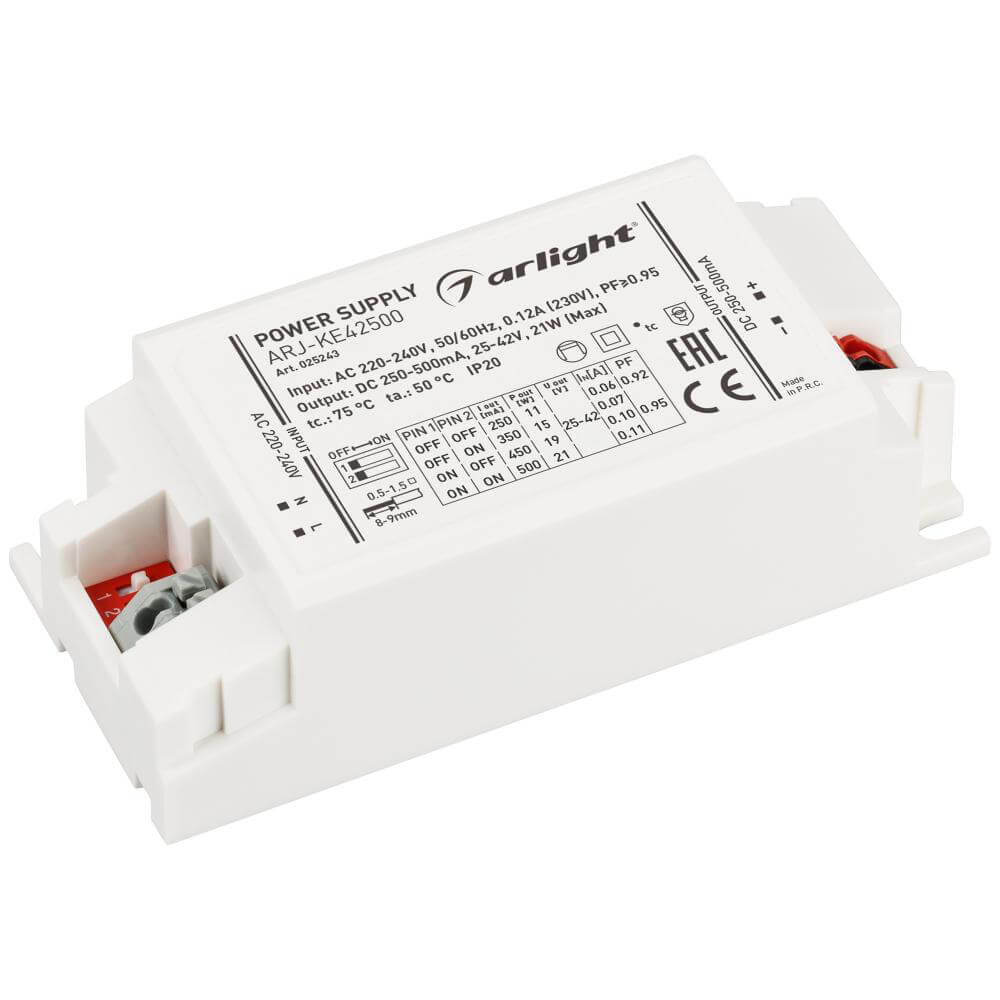 

Драйвер Arlight ARJ-KE42500 25-42V 21W IP20 0,25-0,5A 025243, Белый, 025243 ARJ-KE