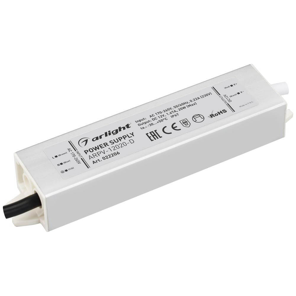 

Блок питания Arlight ARPV-12020-D 12V 20W IP67 1,7A 022206, Белый, 022206 ARPV-D