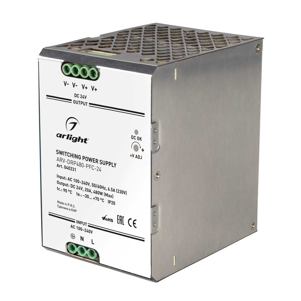 

Блок питания Arlight ARV-DRP480-PFC-24 24V 480W IP20 20A 040231, Серый, 040231 ARV-DRP