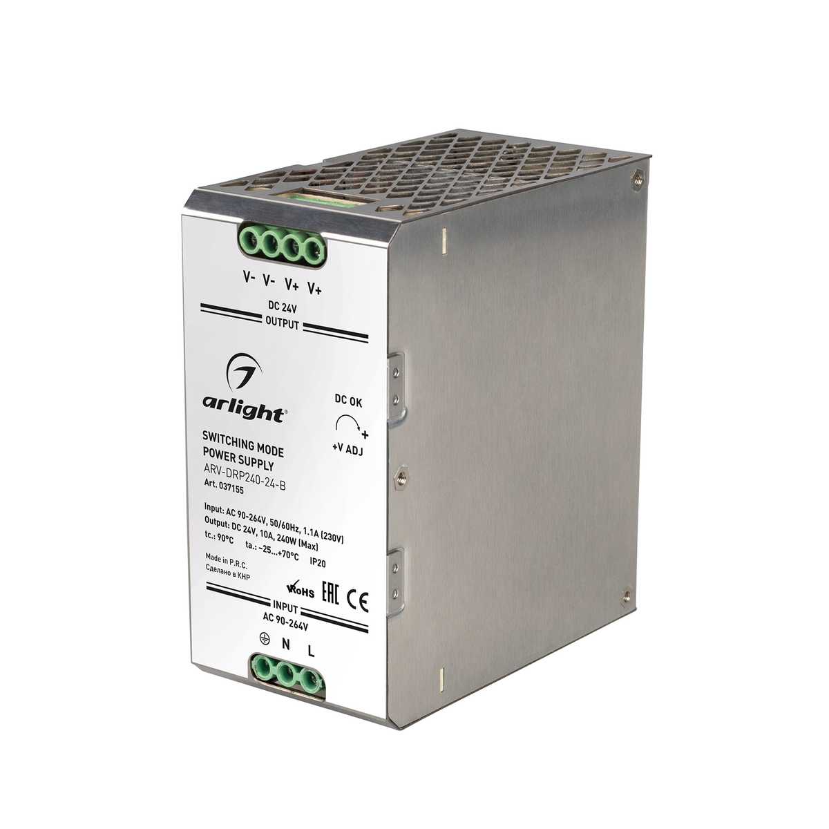 

Блок питания Arlight ARV-DRP240-24-B 24V 240W IP20 10A 037155, Серый, 037155 ARV-DRP