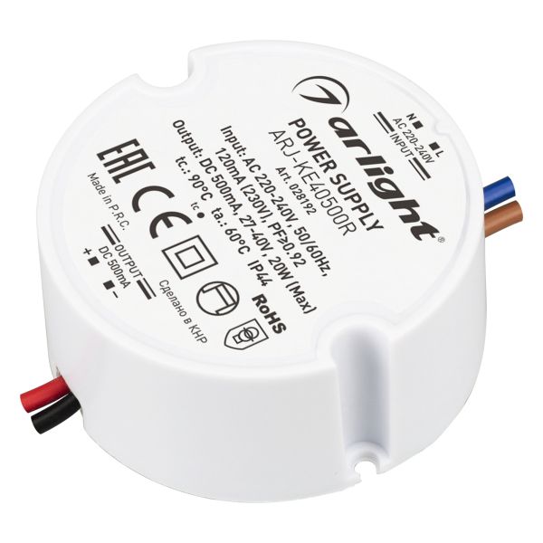 

Драйвер Arlight ARJ-KE40500R 27-40V 20W IP44 0,5A 028192, Белый, 028192 ARJ-KE