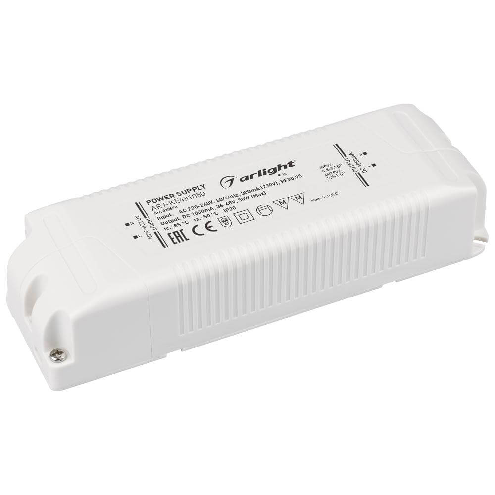 

Драйвер Arlight ARJ-KE481050 36-48V 50W IP20 1,05A 020678, Белый, 020678 ARJ-KE
