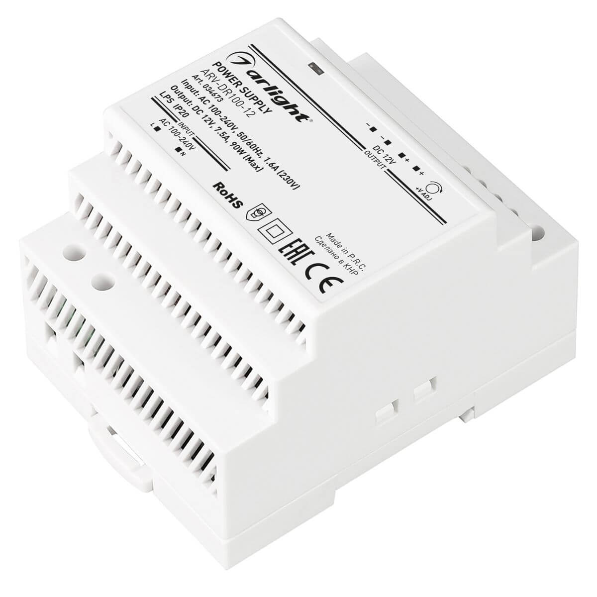 

Блок питания Arlight ARV-DR100-12 12V 90W IP20 7,5A 034673, Белый, 034673 ARV-DR