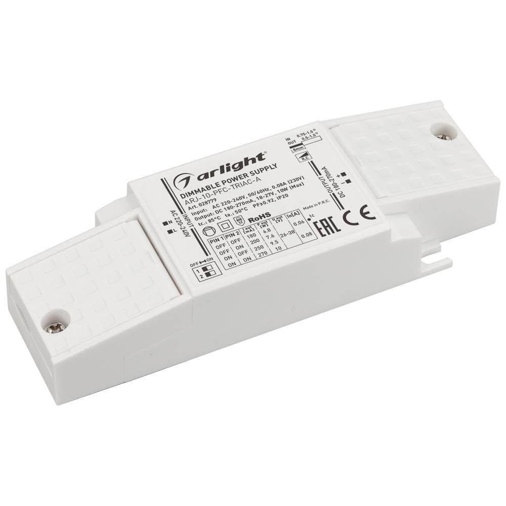 

Драйвер Arlight ARJ-10-PFC-Triac-A 18-38V 10W IP20 0,18-0,27A 028779, Белый, 028779 ARJ-PFC-Triac-A ()
