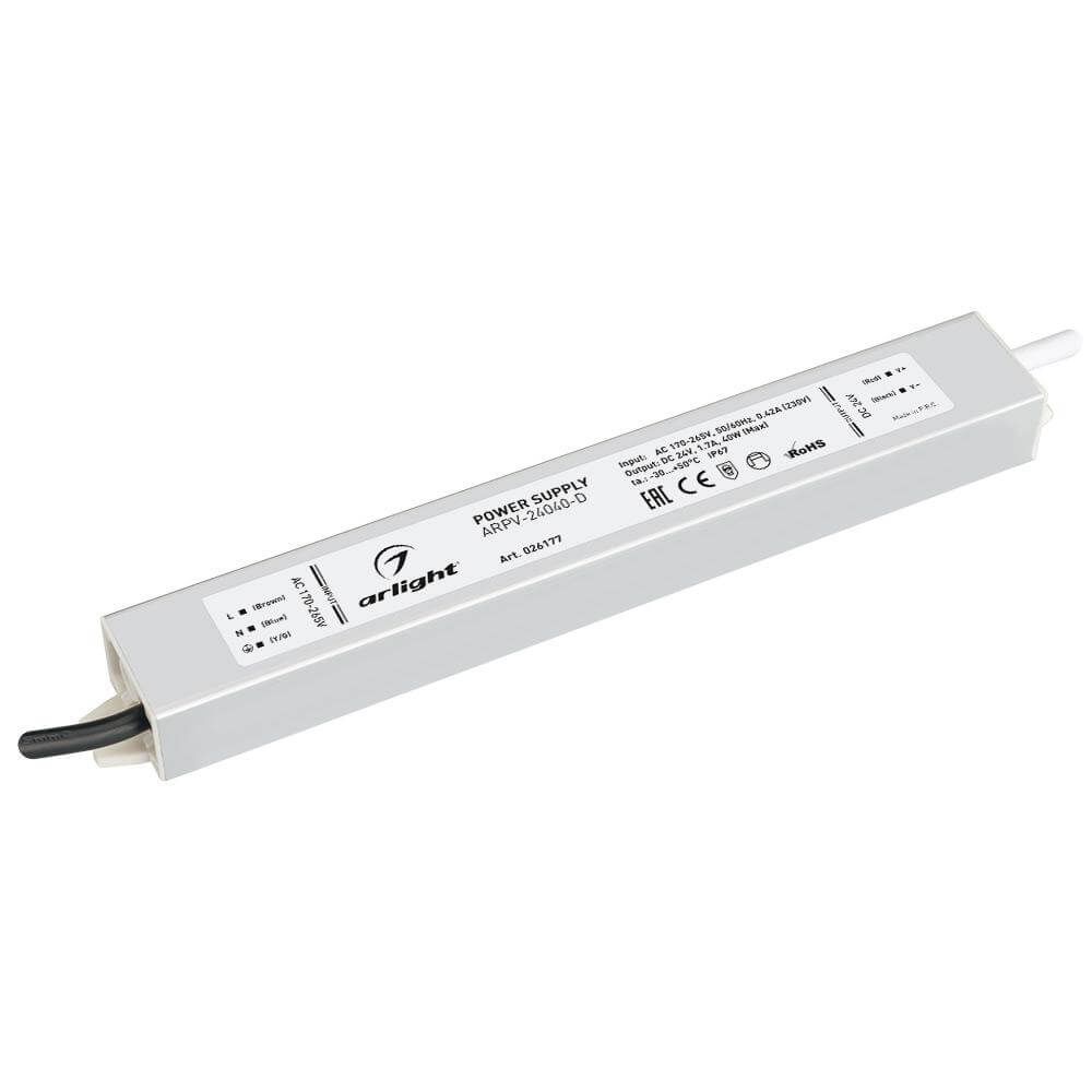 

Блок питания Arlight ARPV-24040-D 24V 40W IP67 1,7A 026177, Белый, 026177 ARPV-D