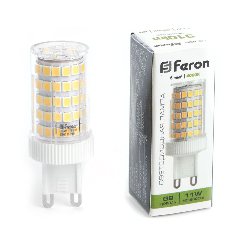 

Лампа светодиодная Feron G9 11W 4000K прозрачная LB-435 38150, Прозрачный, 38150 LB-435