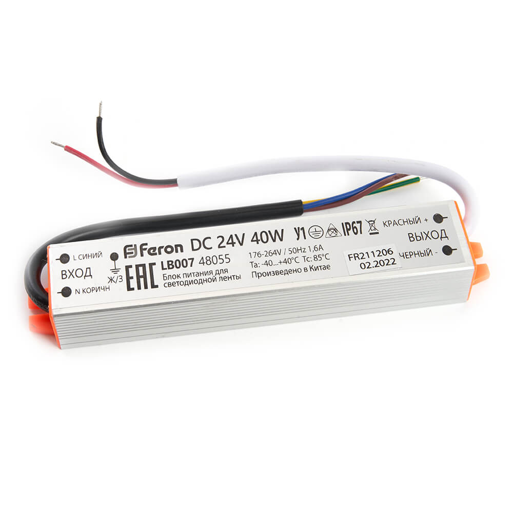 Блоки питания Блок питания для светодиодной ленты Feron LB007 12V 40W IP67 1,6A 48055