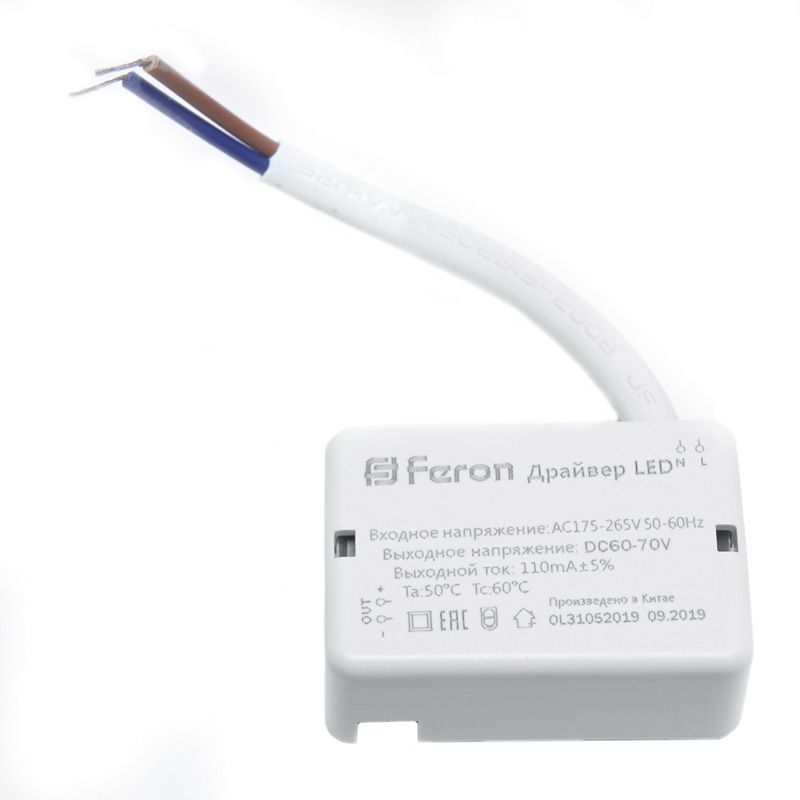 

Драйвер для светодиодного светильника AL509 Feron 25-35V 6W IP20 0,17A LB0165 41215, Белый, 41215