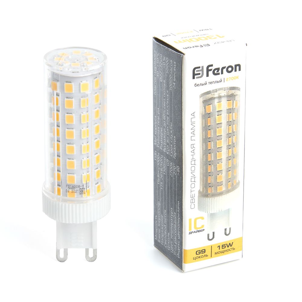 

Лампа светодиодная Feron G9 15W 2700K прозрачная LB-437 38212, Прозрачный, 38212 LB-437