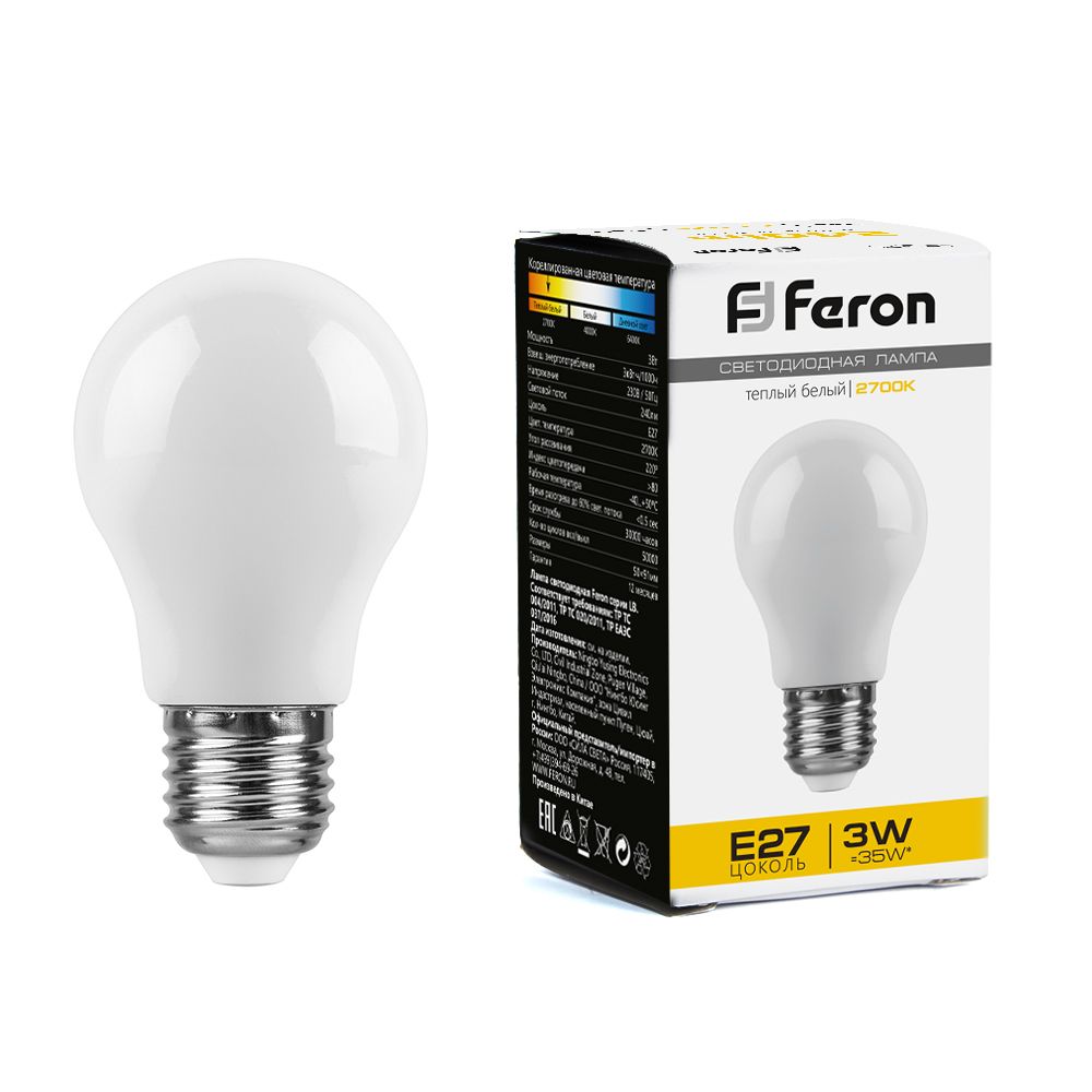 

Лампа светодиодная Feron E27 3W матовая LB-375 38266, Белый, 38266 LB-375