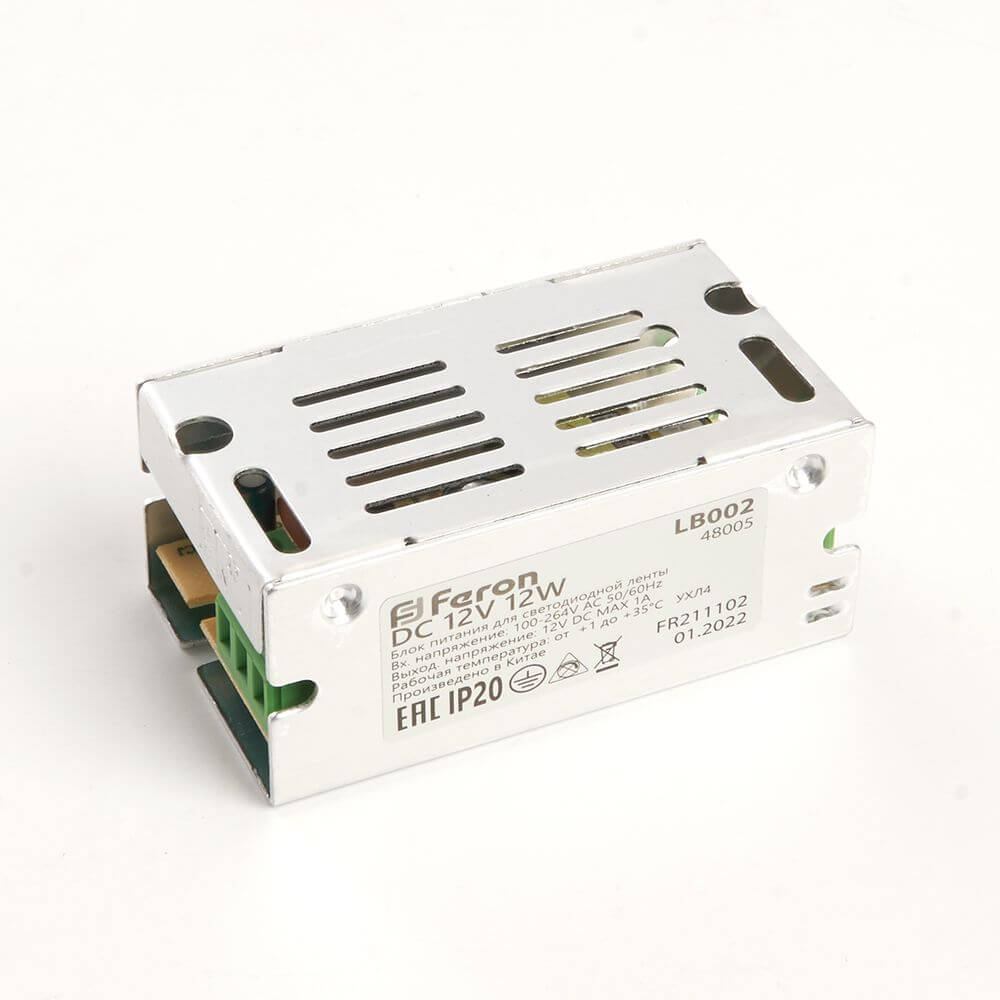 

Блок питания для светодиодной ленты Feron LB002 12V 12W IP20 1A 48005, Серый, 48005 LB002