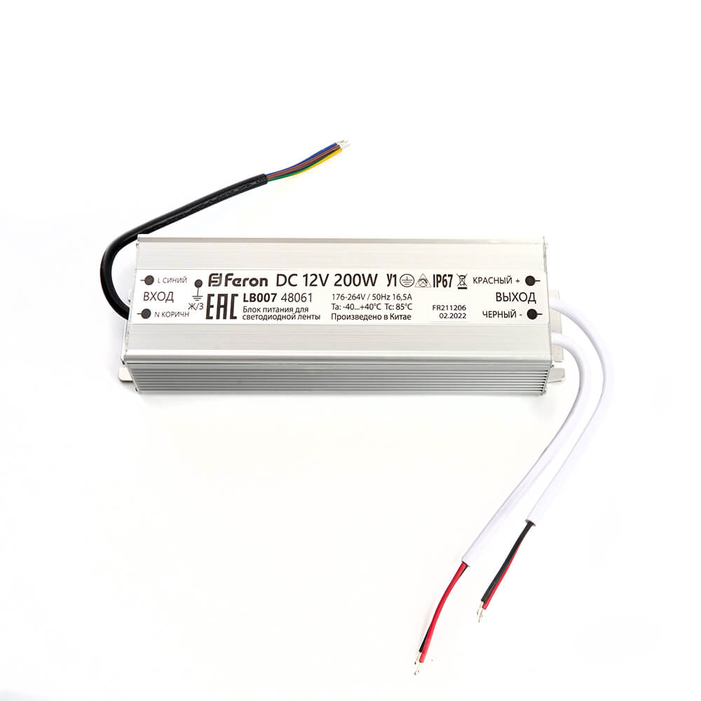 Блоки питания Блок питания для светодиодной ленты Feron LB007 12V 200W IP67 16,5A 48061