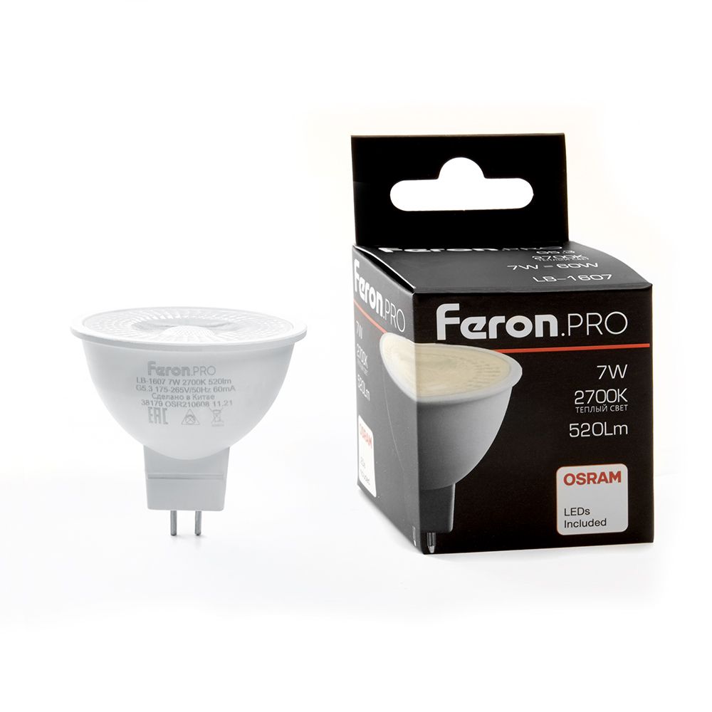 

Лампа светодиодная Feron G5.3 7W 2700K матовая LB-1607 38185, Белый, 38185 LB-1607