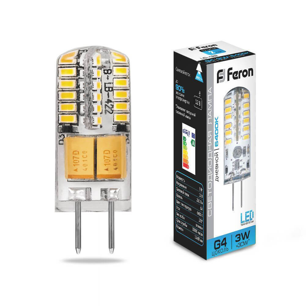 

Лампа светодиодная Feron G4 3W 6400K прозрачная LB-422 25533, 25533
