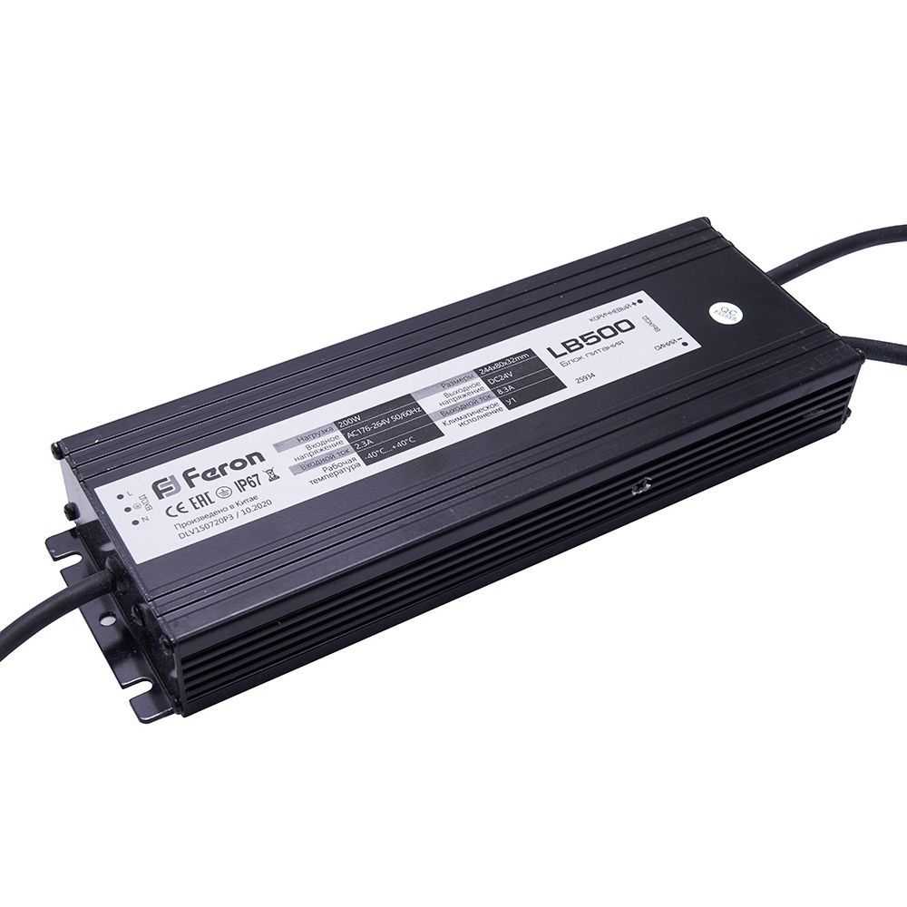 

Блок питания Feron LB500 24V 200W IP67 8,3A 25934, Черный, 25934