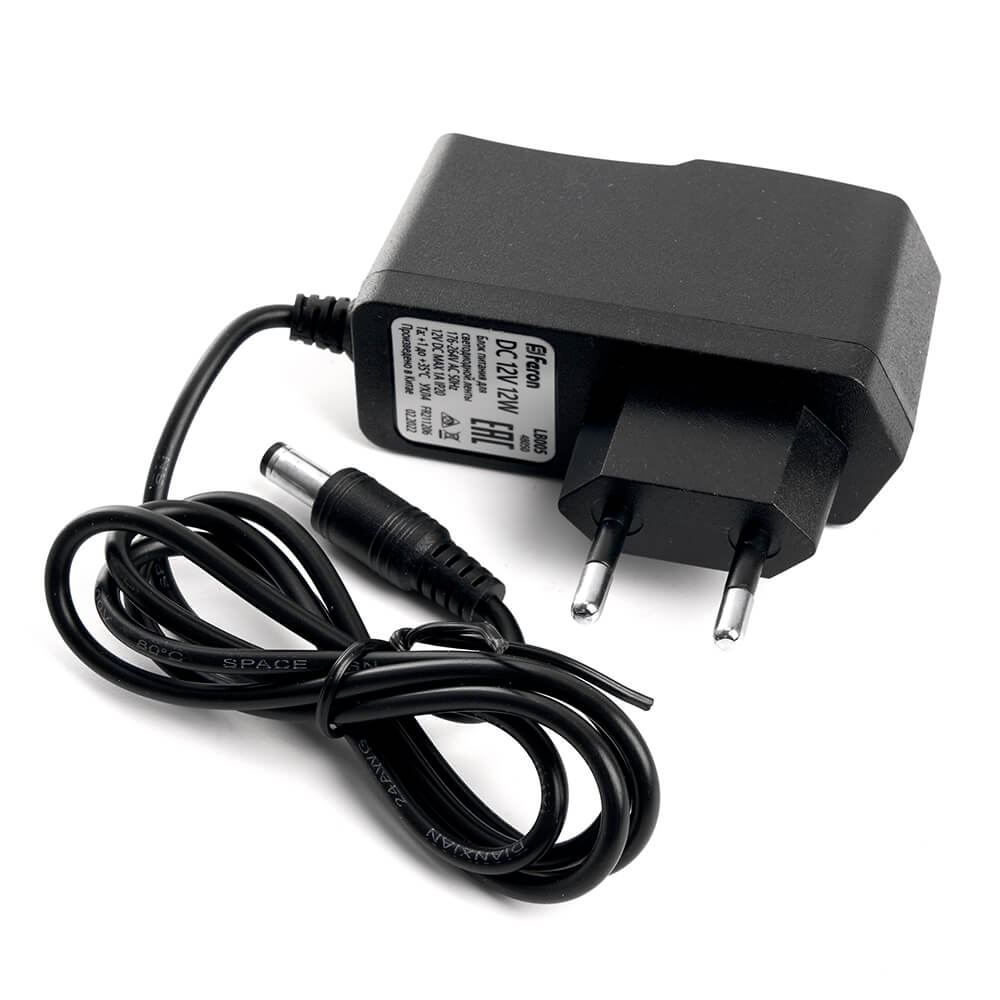 

Блок питания для светодиодной ленты Feron LB005 12V 12W IP20 1A 48050, Черный, 48050 LB005
