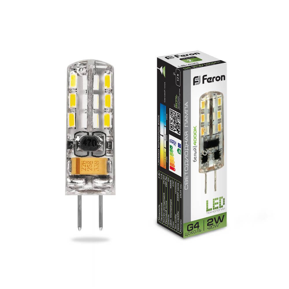 

Лампа светодиодная Feron G4 2W 4000K прозрачная LB-420 25448, 25448