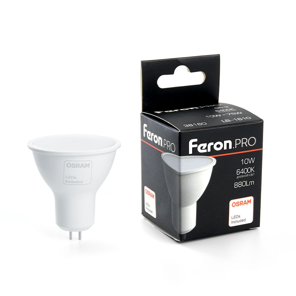 

Лампа светодиодная Feron G5.3 10W 6400K матовая LB-1610 38160, Белый, 38160 LB-1610