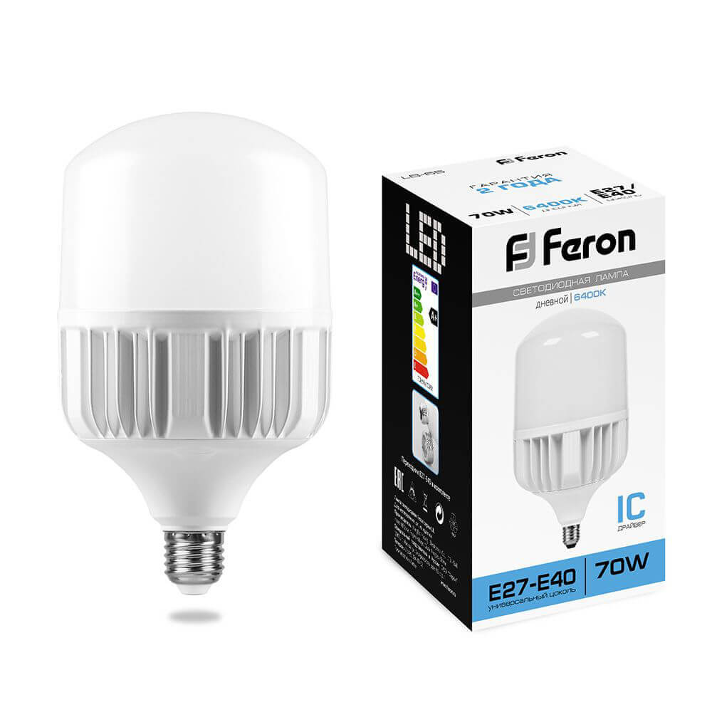 

Лампа светодиодная Feron E27-E40 70W 6400K Цилиндр Матовая LB-65 25783, 25783