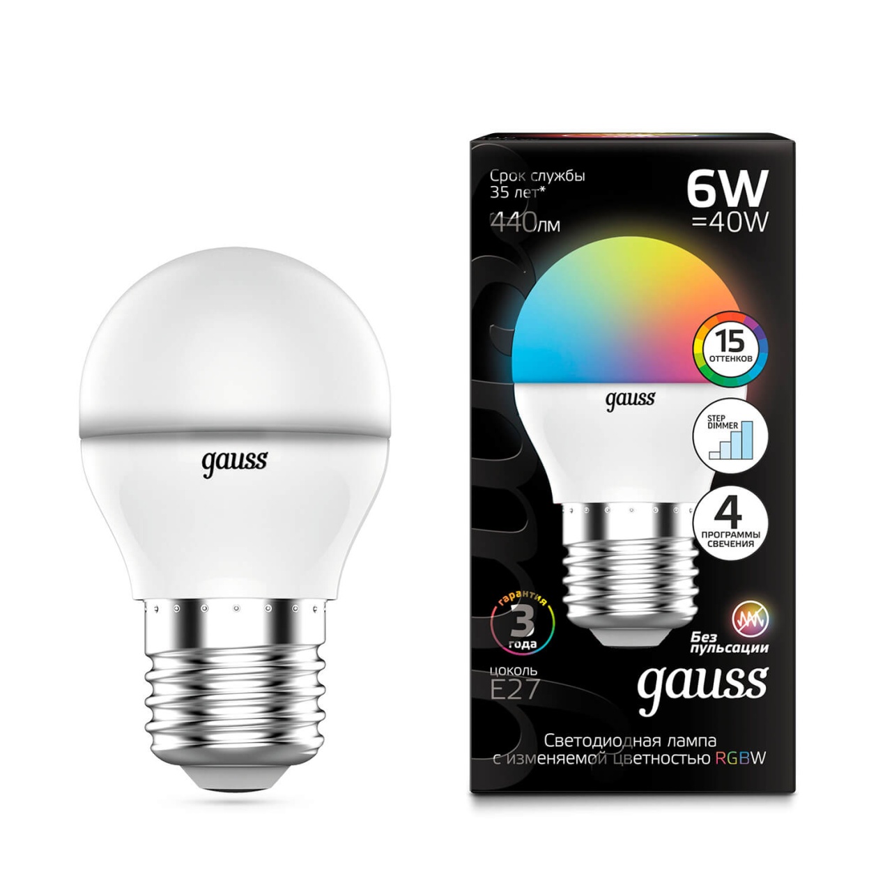 

Лампа светодиодная диммируемая Gauss E27 6W 3000-6500K матовая 105102406, Белый, 105102406 ()