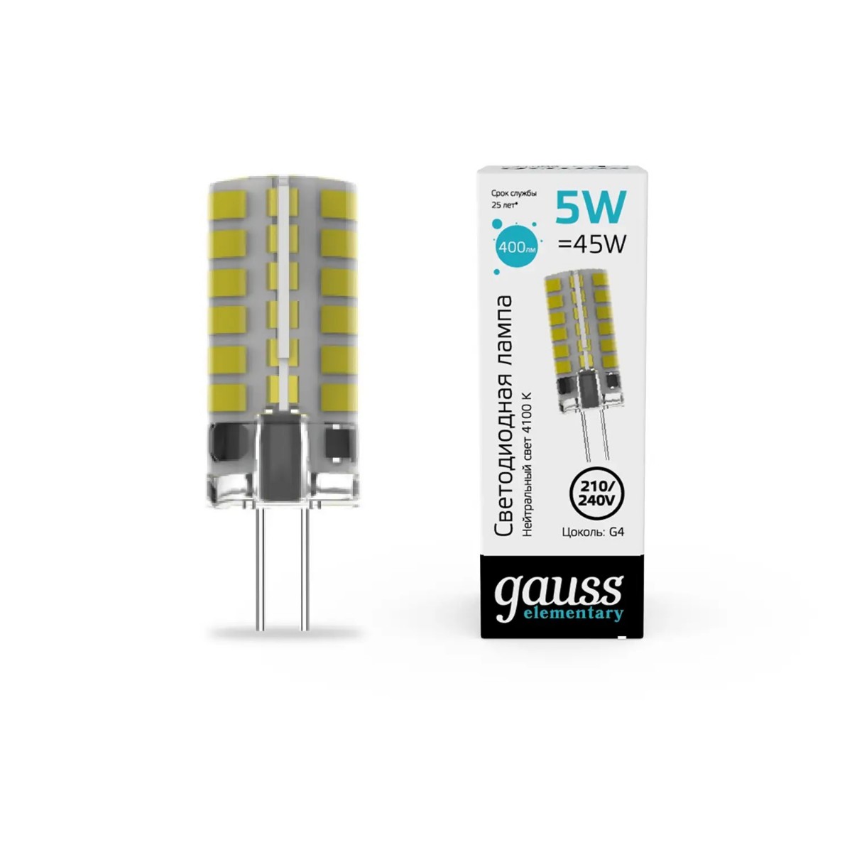 

Лампа cветодиодная Gauss G4 5W 4100K прозрачная 18025, Прозрачный, 18025 Elementary