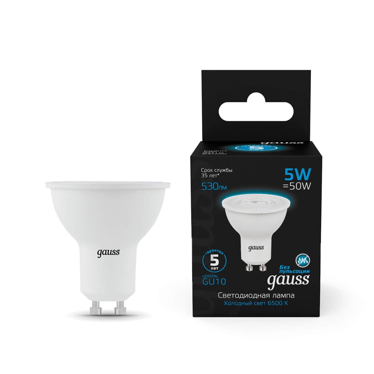 

Лампа светодиодная Gauss GU10 5W 6500K матовая 101506305, Белый, 101506305 LED MR16