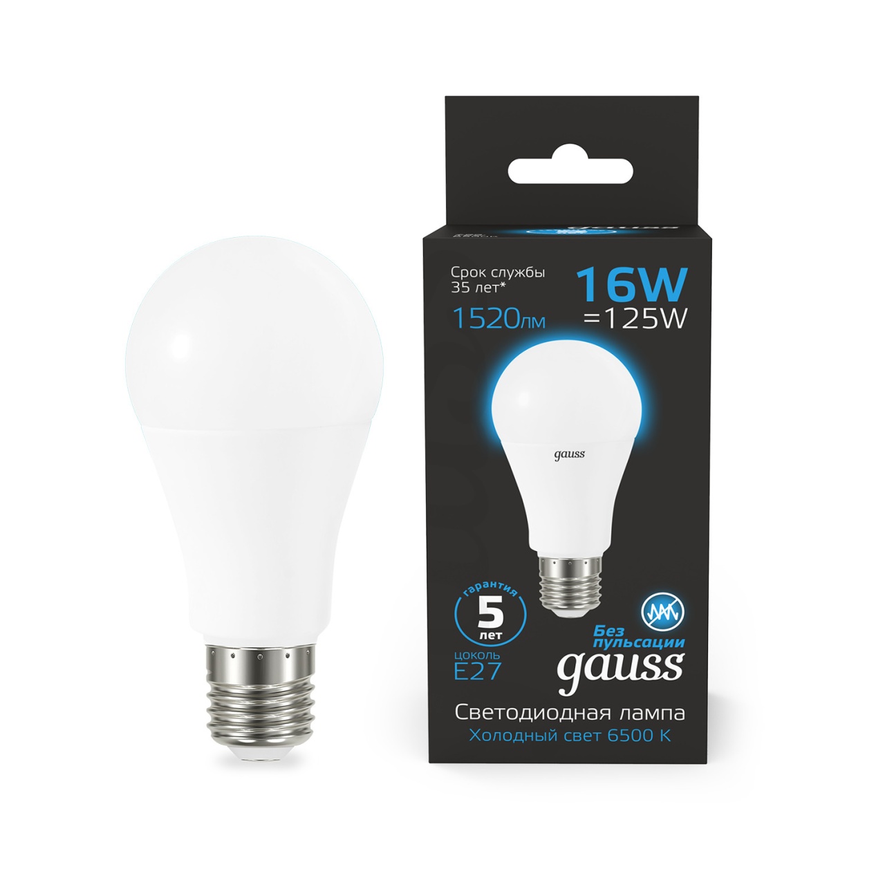 

Лампа светодиодная Gauss E27 16W 6500K матовая 102502316, Белый, 102502316 LED A60