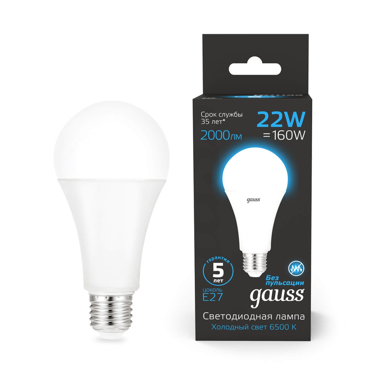

Лампа светодиодная Gauss E27 22W 6500K матовая 102502322, Белый, 102502322 LED A70