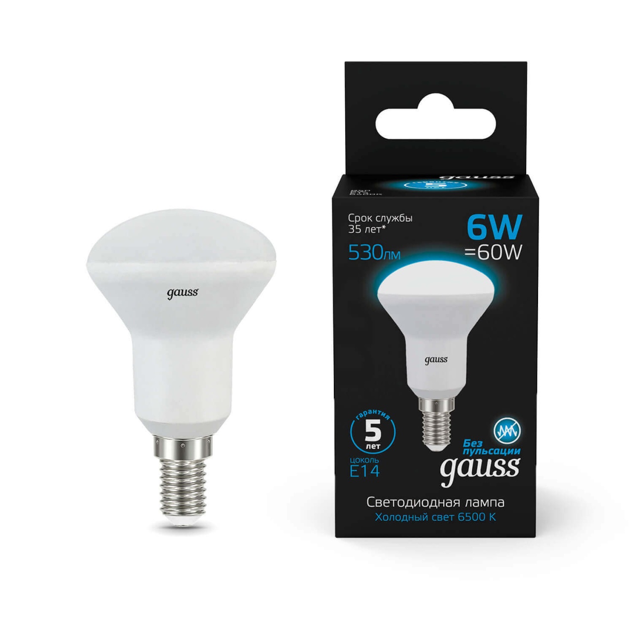 

Лампа светодиодная Gauss E14 6W 6500K матовая 106001306, Белый, 106001306 LED R50
