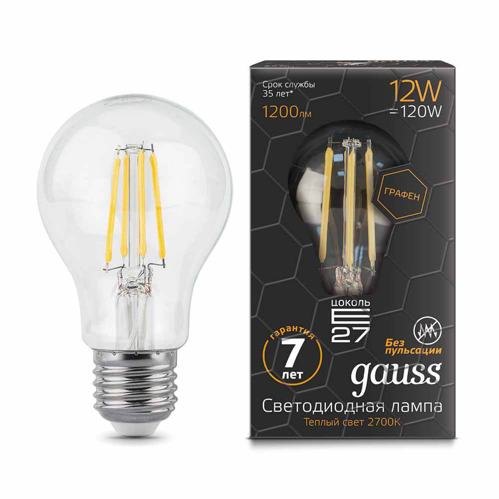

Лампочка Gauss, Прозрачный, 102802112 Filament A60