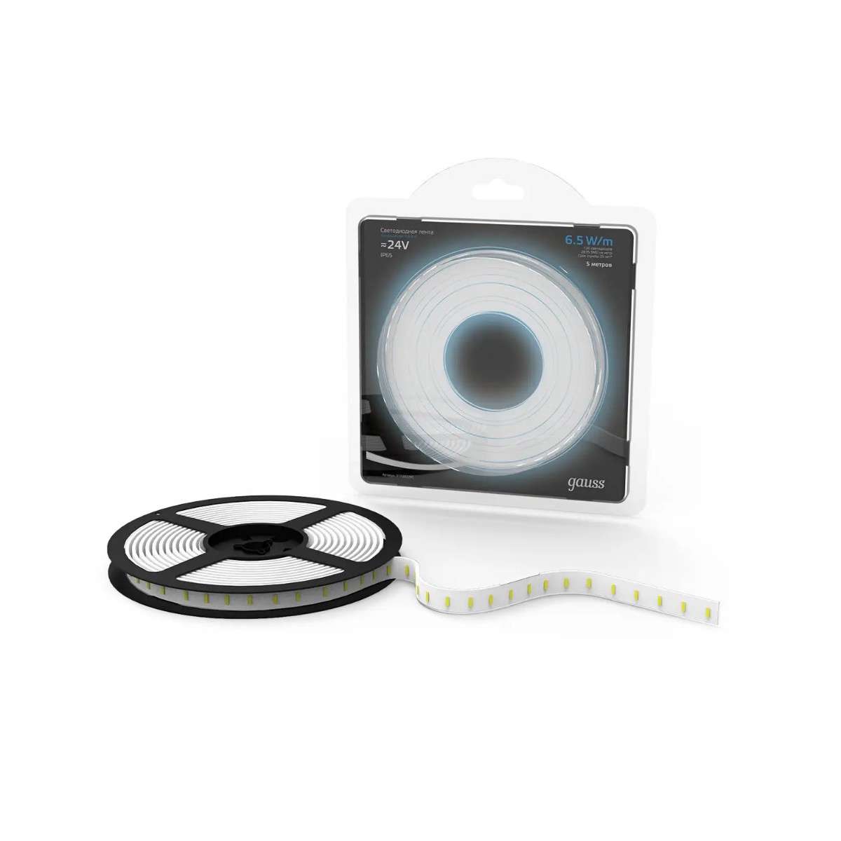 

Светодиодная лента Gauss 6,5W/m 120LED/m 2835SMD холодный белый 5M 311000265, 311000265