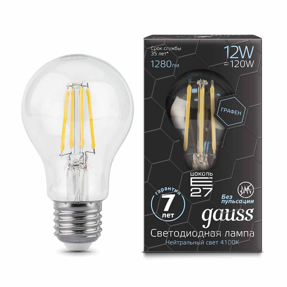 

Лампочка Gauss, Прозрачный, 102802212 Filament A60