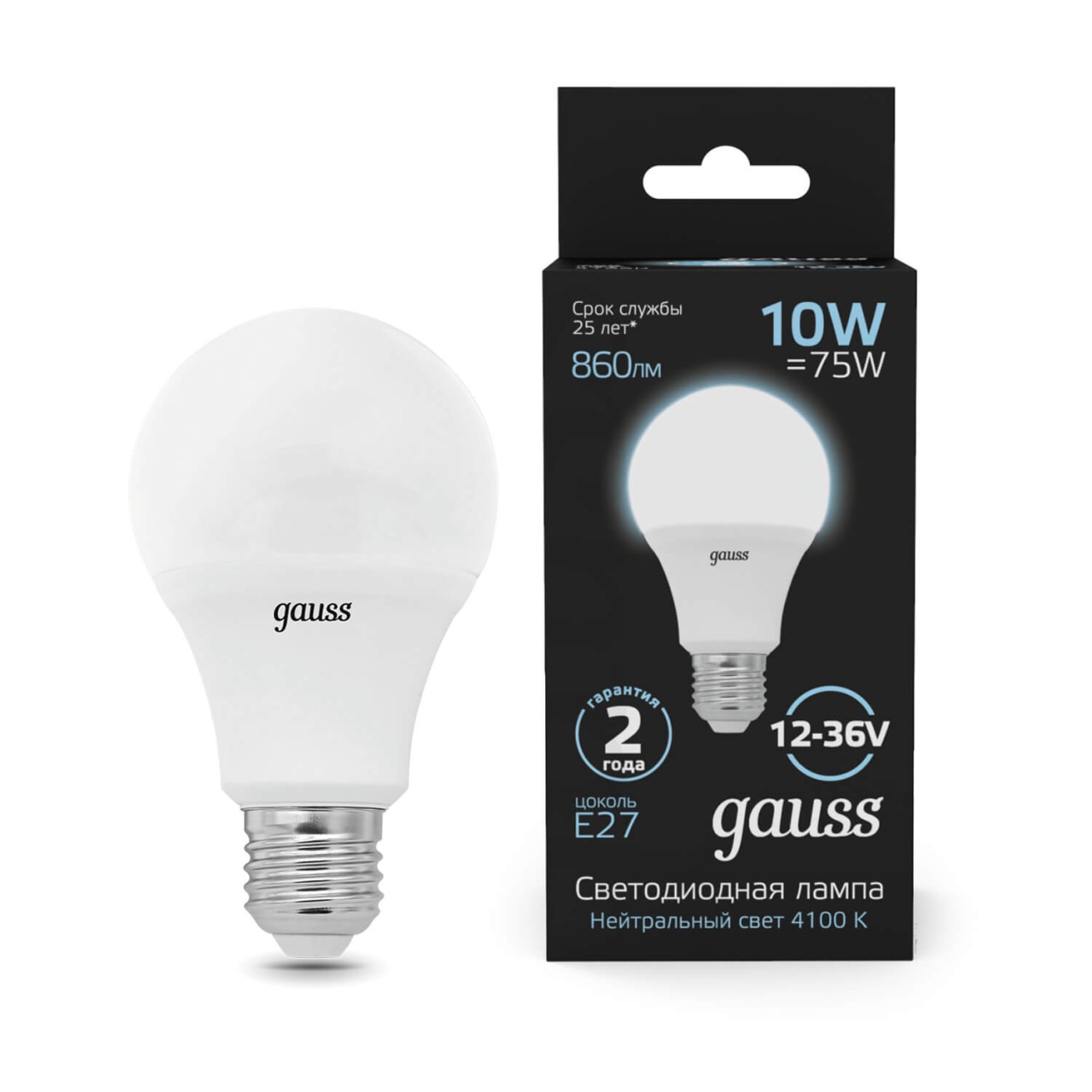 

Лампа светодиодная Gauss E27 10W 4100K матовая 202502210, Белый, 202502210