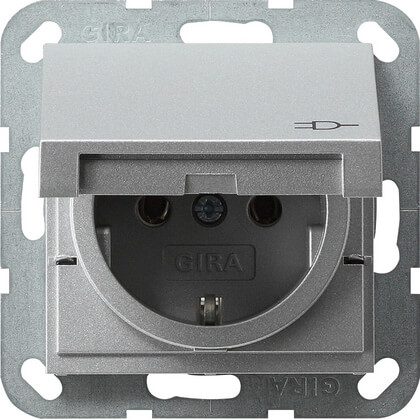 

Розетка Gira System 55 Schuko с/з с крышкой 16A 250V безвинтовой зажим алюминий 045426, Серый, 045426 System 55