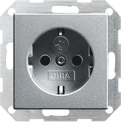 

Розетка Gira System 55 Schuko с/з со шторками 16A 250V безвинтовой зажим алюминий 045326